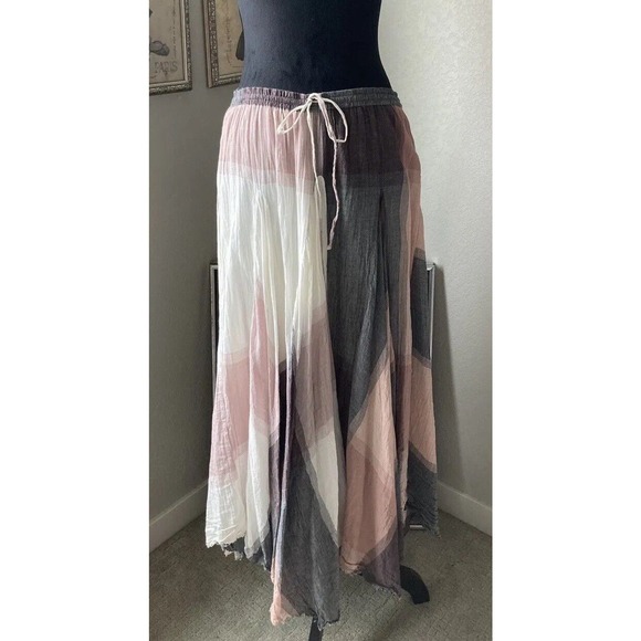 Sundance Boho Long Layered Peasant Skirt Lagenlook Women XS Pink Gray Plaid - Picture 1 of 13